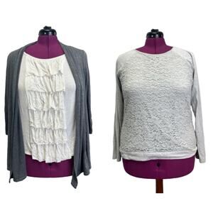 Lot of 2 AB Studio Faded Glory Womens XL Long Sleeve Scoop VNeck Tee Shirts